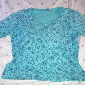 Fresh Produce Aqua Floral Long Sleeve Top